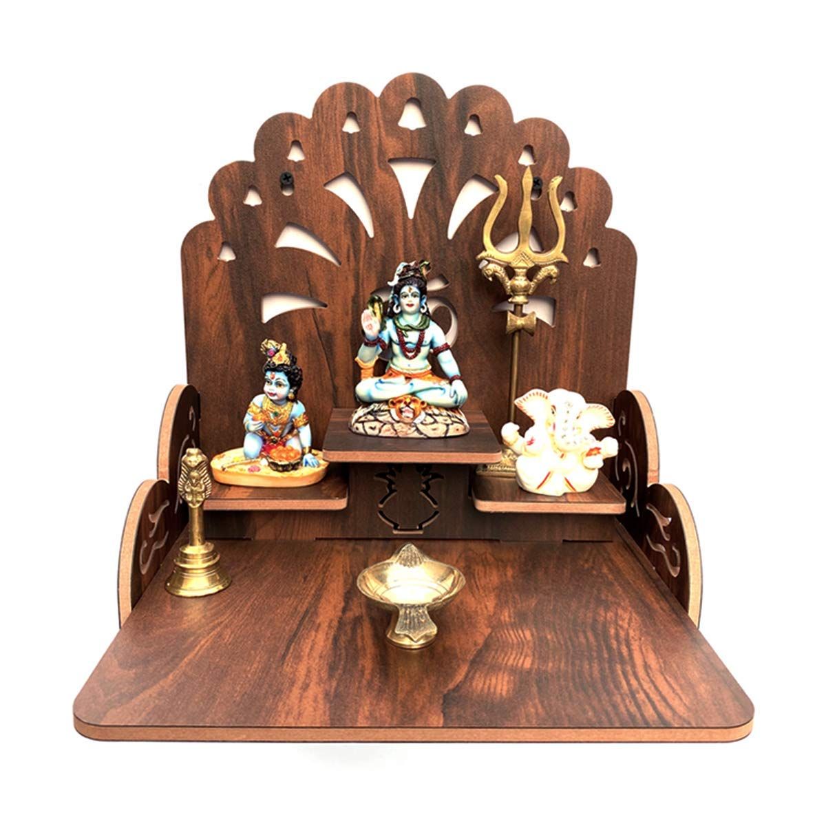 Wall-mounted wooden pooja shelf